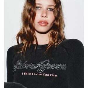 Selena Gomez X ZARA Black Graphic Slim Fit Women's Tops NWT